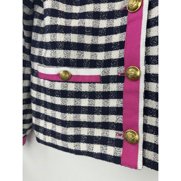 J. Crew Grosgrain Trim Jacket in Gingham Tweed AJ953 Pink Trim Women's Size 2 - Picture 8 of 16